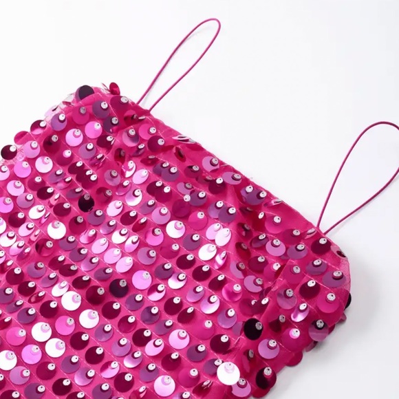 NEW to CASA B | Zephyr Sequin Midi Dress in Fuchsia Pink - Picture 8 of 12